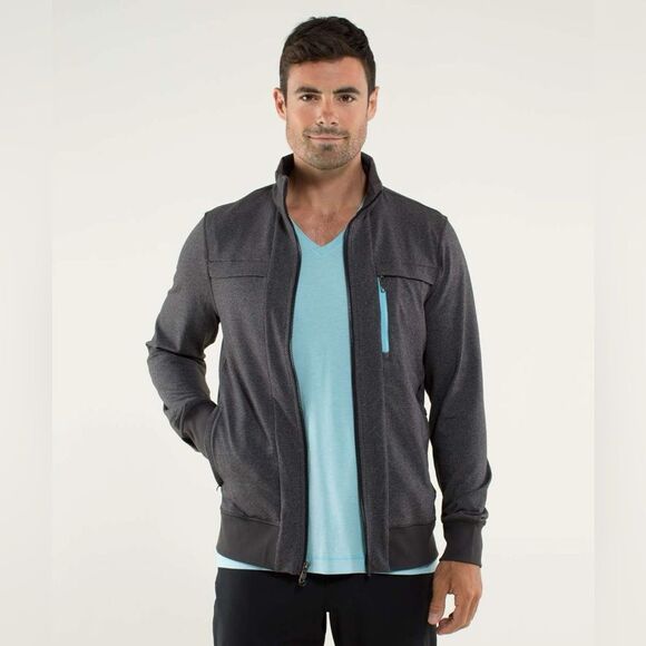 Lululemon Mens Post Gravity Jacket Heathered Black Thumbholes Athletic Size XL? - Picture 1 of 13